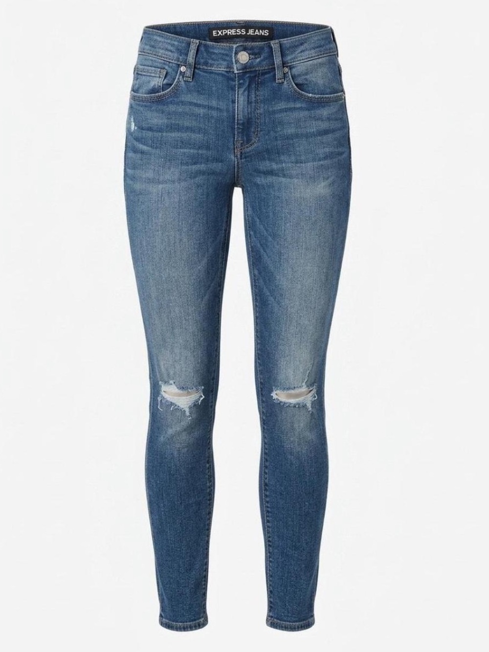 Women’s Express Mid Rise Medium Wash Distressed Skinny Legging Size 12 Long BNWT
